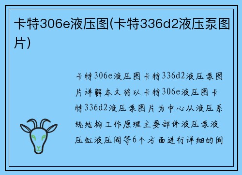 卡特306e液压图(卡特336d2液压泵图片)