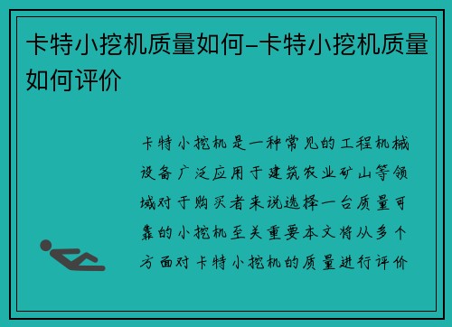 卡特小挖机质量如何-卡特小挖机质量如何评价