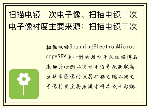扫描电镜二次电子像、扫描电镜二次电子像衬度主要来源：扫描电镜二次电子像的新视角